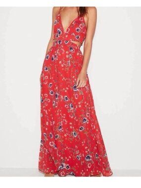 Express red floral cut out maxi dress